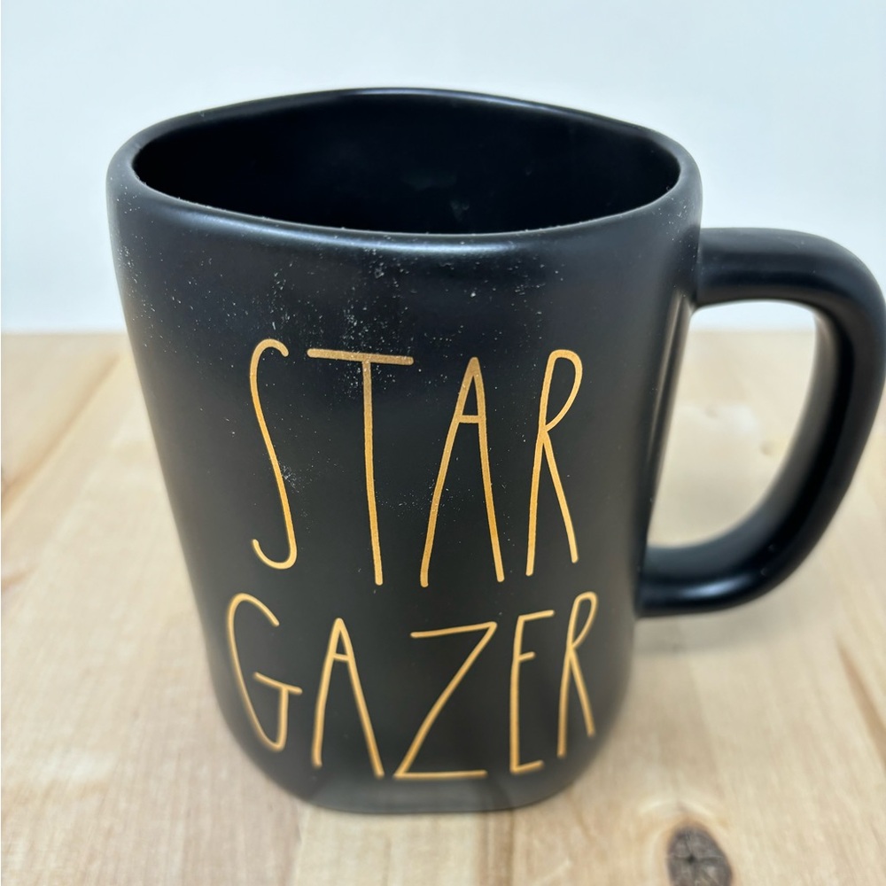 Rae Dunn STAR GAZER Mug Black Ceramic Double Sided with Gold Lettering New